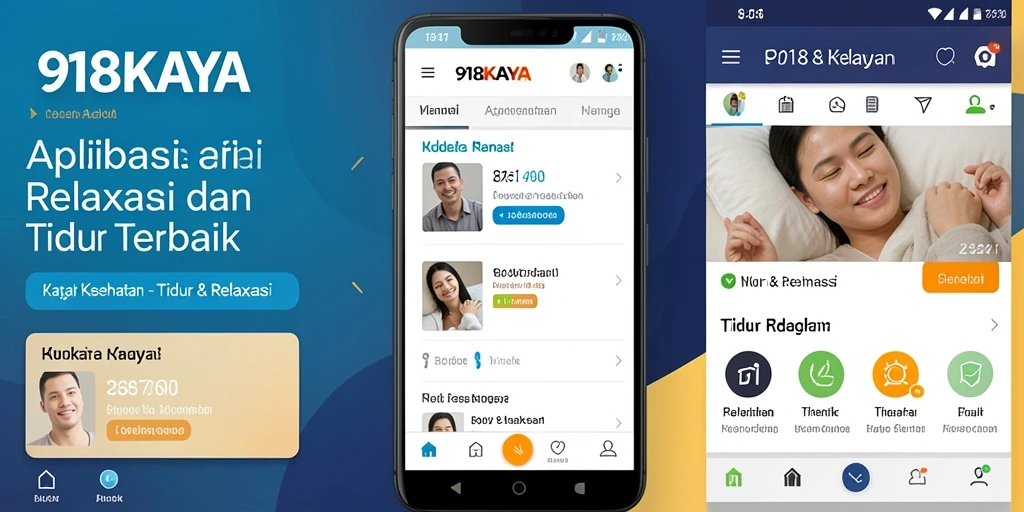 Antarmuka aplikasi 918KAYA menampilkan fitur Tidur & Relaksasi yang intuitif.