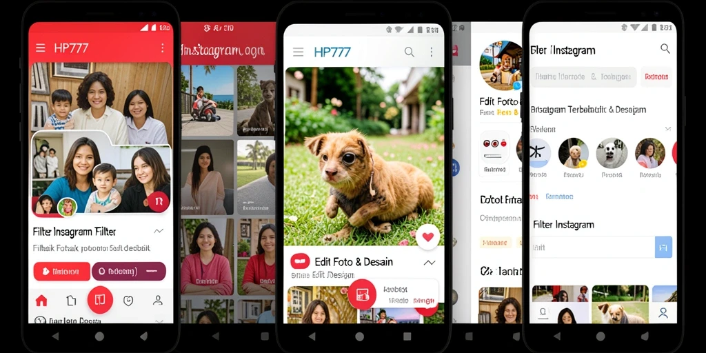 Antarmuka utama HP777 dengan pilihan filter Instagram yang beragam.