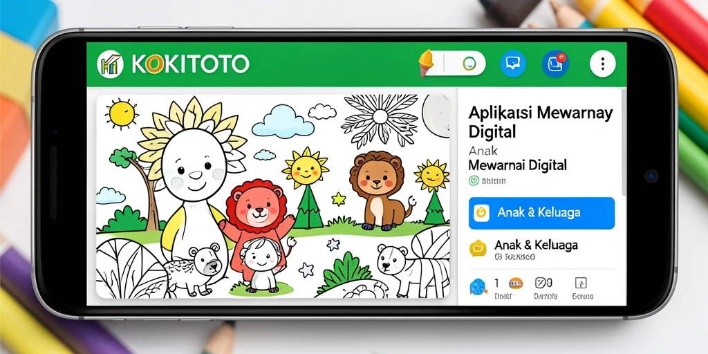 Tampilan antarmuka pengguna KOKITOTO dengan berbagai alat mewarnai.