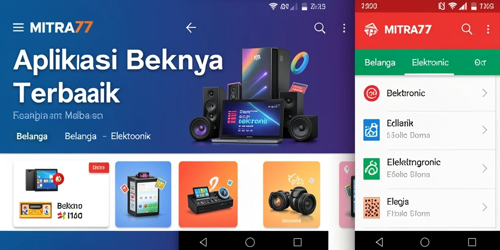 Tampilan antarmuka aplikasi MITRA77 untuk belanja elektronik.