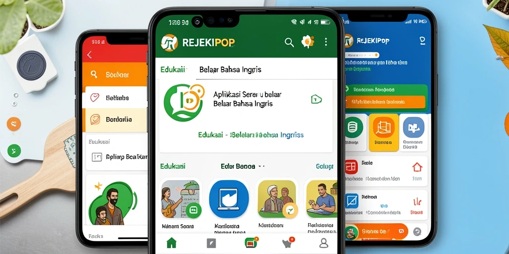 Antarmuka aplikasi REJEKIPOP untuk Belajar Bahasa Inggris yang interaktif.
