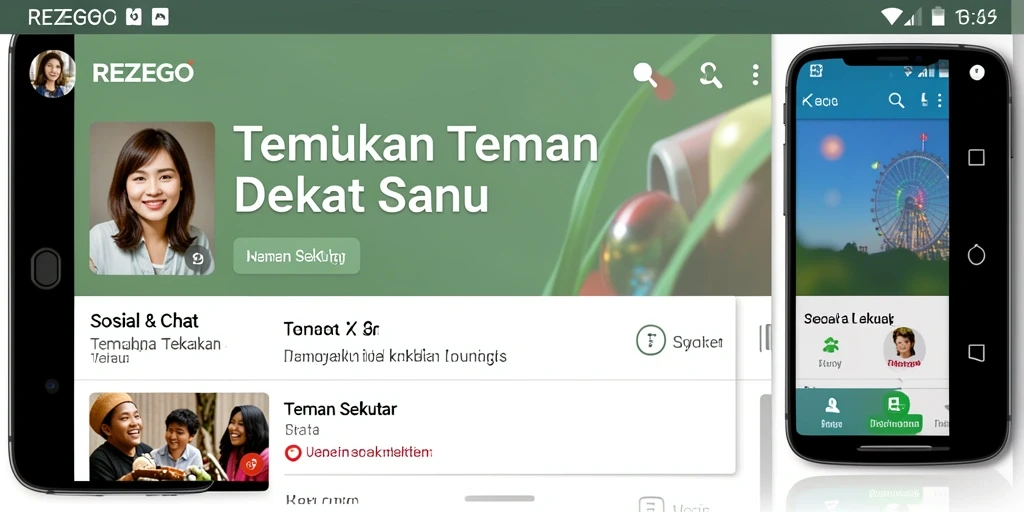 Antarmuka REZEGO menampilkan daftar teman sekitar yang menarik.